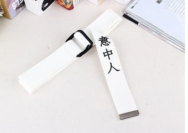 Funny text printed double buckle canvas belt - White