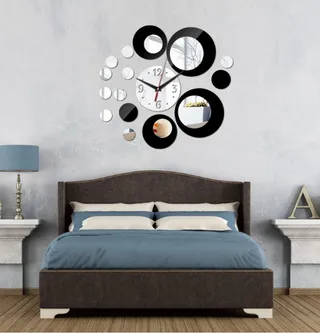 3D Acrylic Digital Mirror Wall Sticker Wall Clock - Black