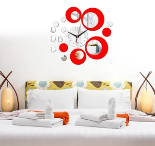 3D Acrylic Digital Mirror Wall Sticker Wall Clock - Red