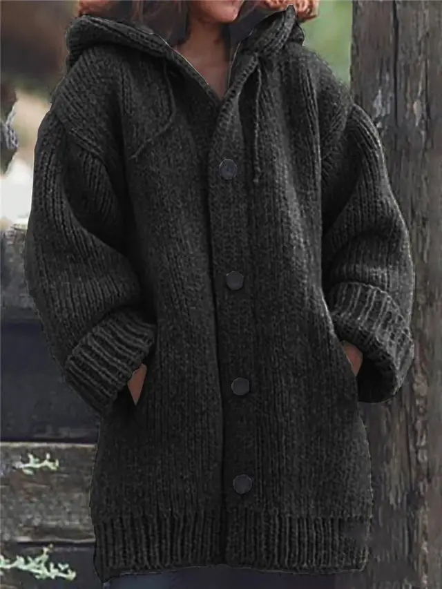 Mid length sweater new cardigan hooded jacket Black - Shop at LoveMi