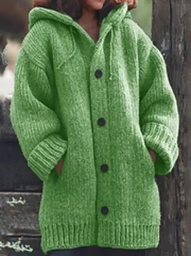 Mid length sweater new cardigan hooded jacket Green - Shop at LoveMi