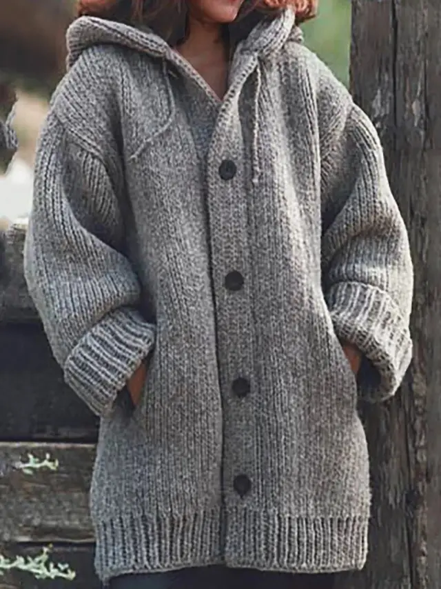 Mid length sweater new cardigan hooded jacket Grey - Shop at LoveMi