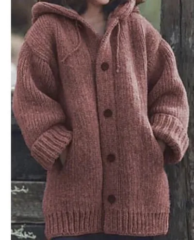Mid length sweater new cardigan hooded jacket Wine - Shop at LoveMi