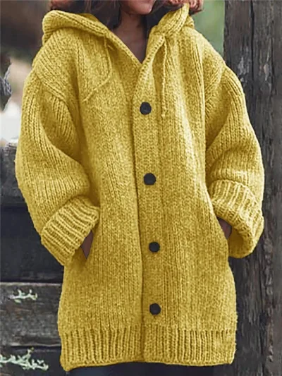 Mid length sweater new cardigan hooded jacket Yellow - Shop at LoveMi