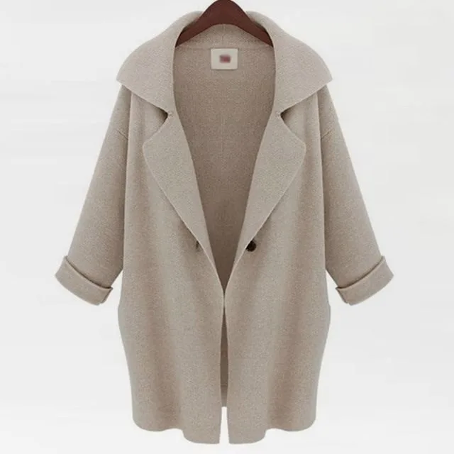 Women Autumn Loose Cardigan Sweater Coat Jacket Beige - Shop at LoveMi