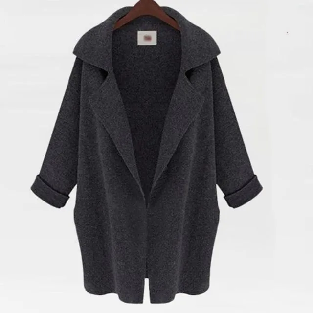 Women Autumn Loose Cardigan Sweater Coat Jacket Dark Gray - Shop at LoveMi