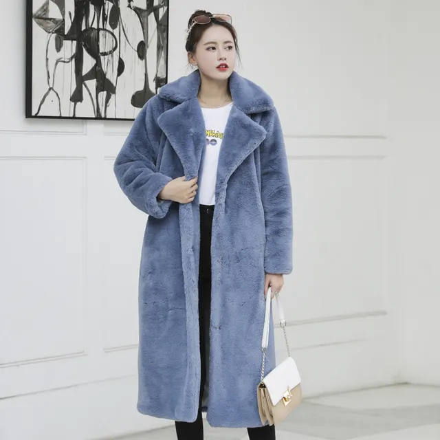 Women's plus cotton warm mink cashmere coat Haze Blue - Shop at LoveMi