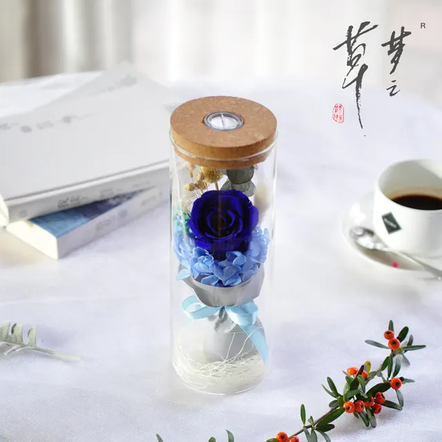 Eternal Roses Drifting Bottles Wishing Bottles Colorful Lights 38 Sections Gifts Creative Birthday Glass Cover - Blue Enchantress