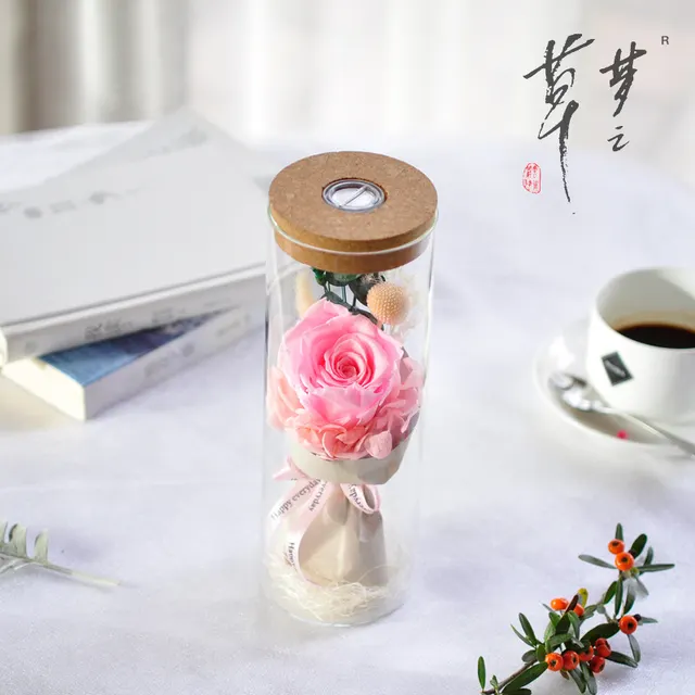 Eternal Roses Drifting Bottles Wishing Bottles Colorful Lights 38 Sections Gifts Creative Birthday Glass Cover - Pink