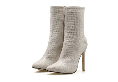 Women's boots pointed rhinestone high heel boots autumn and winter women's shoes Apricot - Shop at LoveMi