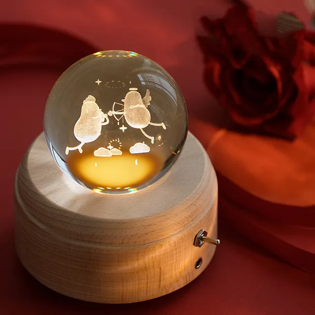LED projection night lamp carved crystal ball - White 6