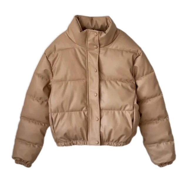 Faux leather cotton jacket Khaki - Shop at LoveMi