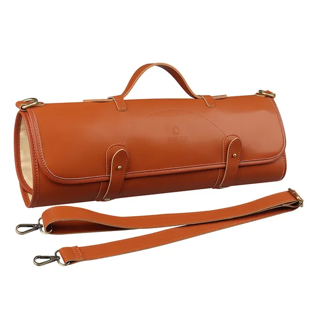 Chef Knife Storage Bag Leather Portable Chef Knife Wrap Type Brown - Shop at LoveMi