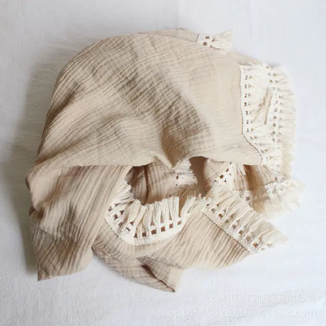 Baby Cotton Double Yarn Tassel Bath Towel Khaki - Shop at LoveMi