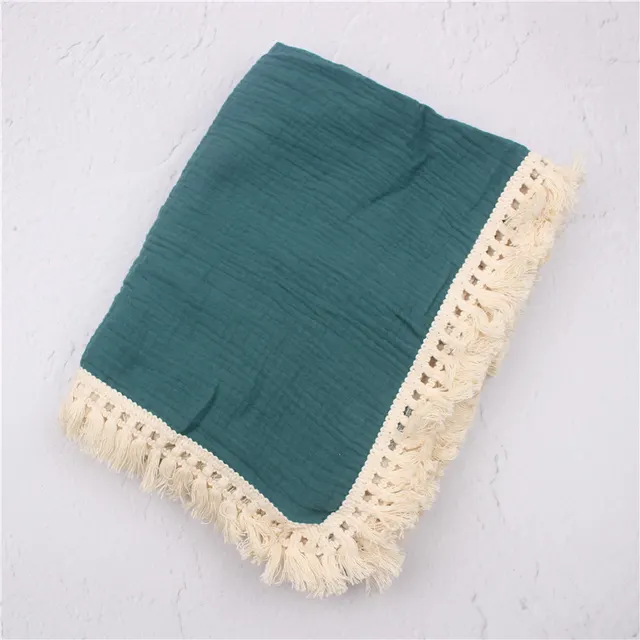 Baby Cotton Double Yarn Tassel Bath Towel Peacock Blue - Shop at LoveMi
