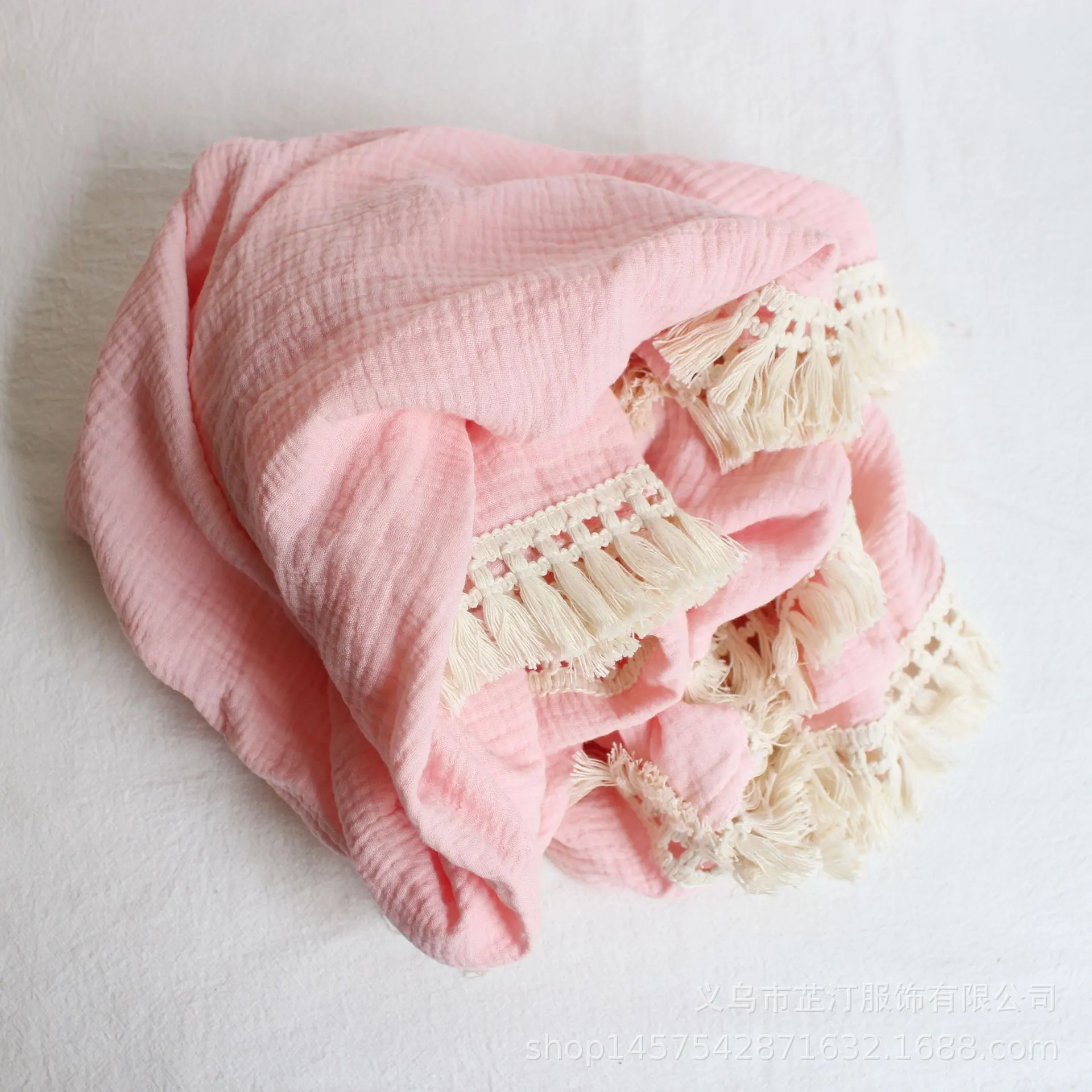 Baby Cotton Double Yarn Tassel Bath Towel - Pink