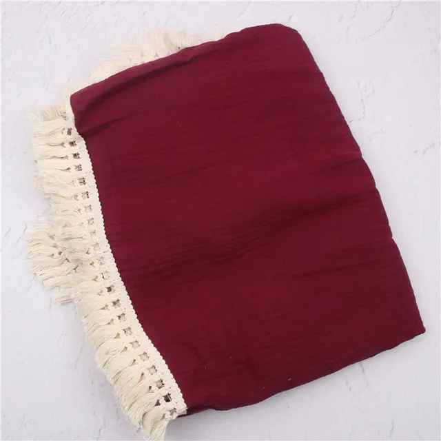 Baby Cotton Double Yarn Tassel Bath Towel Wine Red - Shop at LoveMi