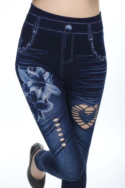 Seamless Cotton Faux Denim Cutout Leggings 26Imitation Denim - Shop at LoveMi