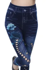Seamless Cotton Faux Denim Cutout Leggings - 32Imitation Denim-L