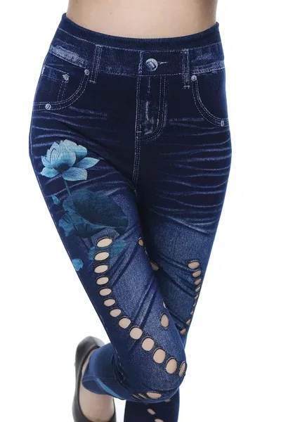 Seamless Cotton Faux Denim Cutout Leggings 32Imitation Denim - Shop at LoveMi
