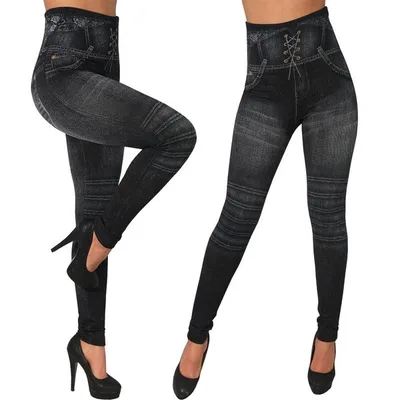 Seamless Cotton Faux Denim Cutout Leggings 89Black - Shop at LoveMi