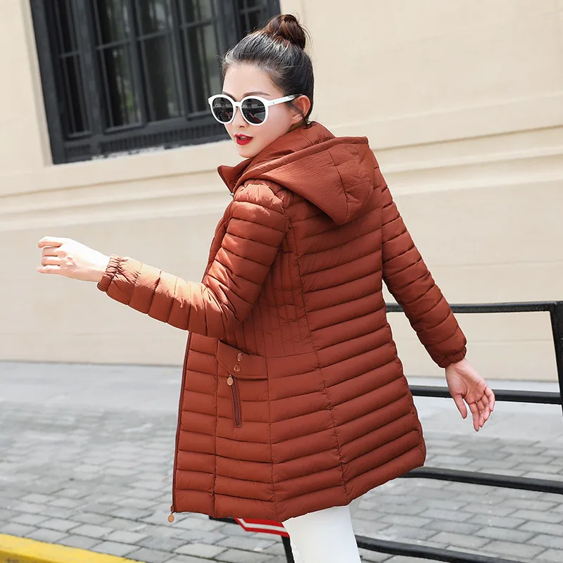 Women's cotton-padded jacket mid-length light and large size - 3Xl-Caramel Colour