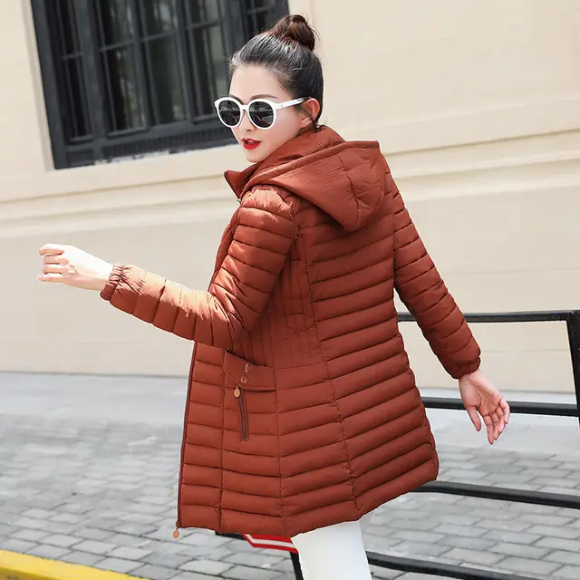 Women's cotton padded jacket mid length light and large size Caramel Colour - Shop at LoveMi