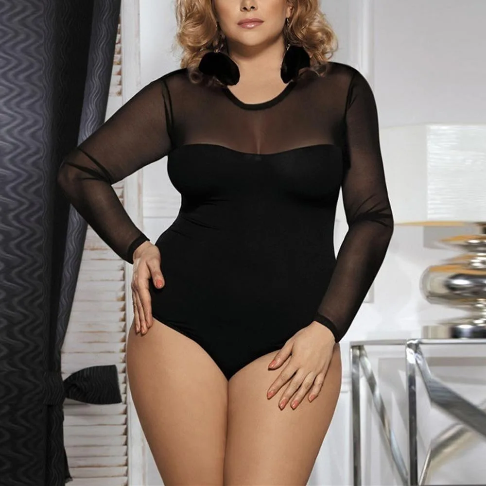 Lace long-sleeved corset bodysuit pajamas - Blacklace