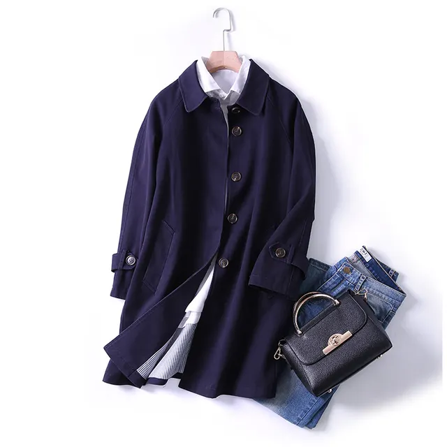 Two color single breasted coat Navy Blue - Shop at LoveMi