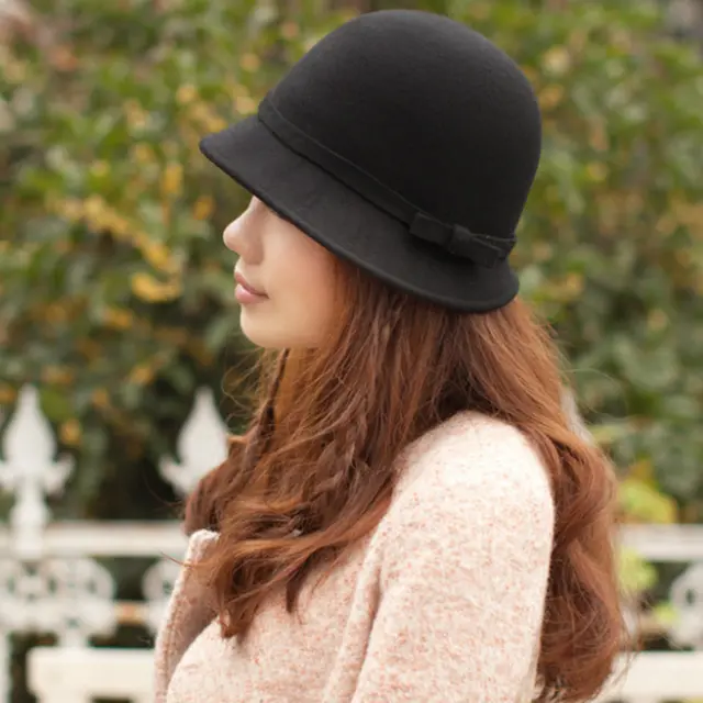 Ladies Autumn Winter Bowknot Woolen Topper Black - Shop at LoveMi