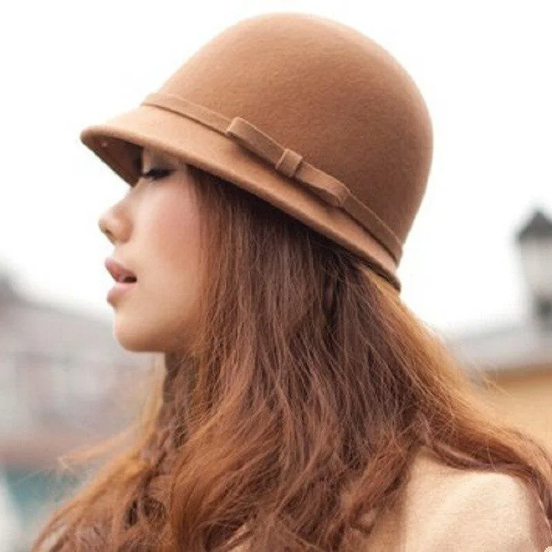 Ladies Autumn Winter Bowknot Woolen Topper - Camel - View 1