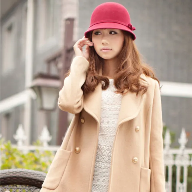 Ladies Autumn Winter Bowknot Woolen Topper Claret - Shop at LoveMi