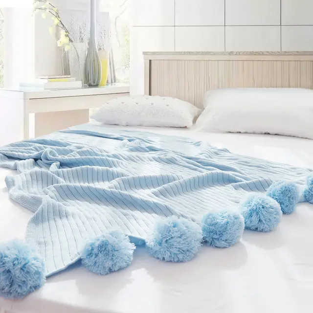 Ball carpet cotton knit blanket Blue - Shop at LoveMi