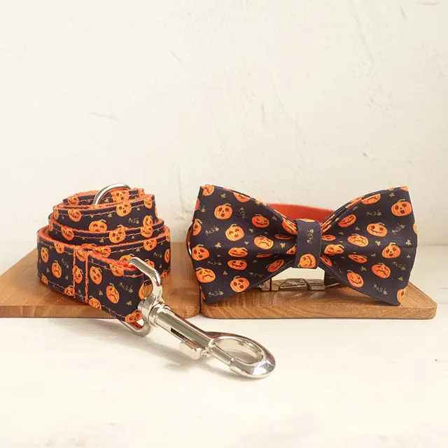 Pet supplies set Halloween style set with bow set Pumpkin - Shop at LoveMi