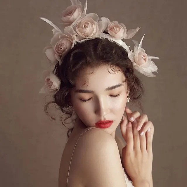 Exquisite meat pink flower bridal headpiece Pink - Shop at LoveMi