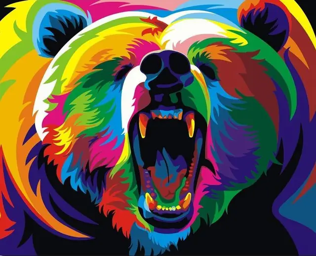 The Roaring Bear In Neon Colors Painting By Numbers Kit No Frame - Shop at LoveMi