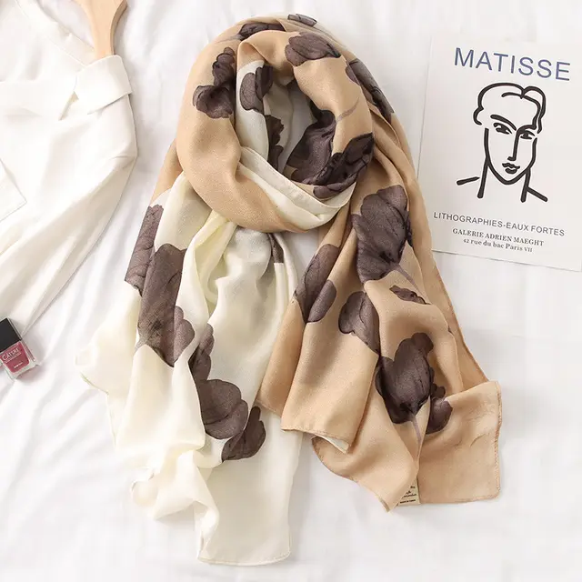 Holiday shawl sunscreen silk scarf - White Brown
