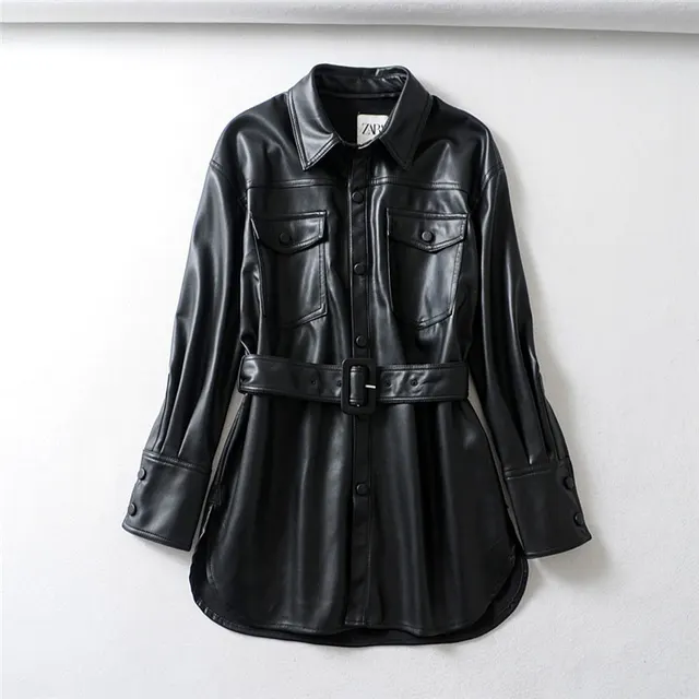 Women's high waist lace up PU coat Black - Shop at LoveMi