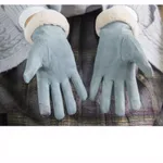 Windproof and cold-proof plus velvet thick suede European embroidery double-layer gloves - Mint
