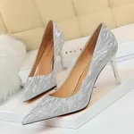 Shallow mouth pointy sequin sexy shoes - Sliver7.5Cm-34