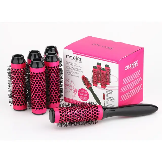 Professional Hair Dressing Brushes High Temperature Resistant Ceramic Iron Round Comb Beauty Hair Makeup Tool 50mm Rose Red - Shop at LoveMi