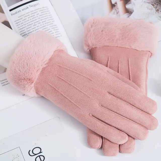 Touch screen gloves winter windproof suede Three Line Suede Pink - Shop at LoveMi