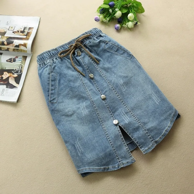 Lace-up elastic waist bag hip skirt - Light Blue