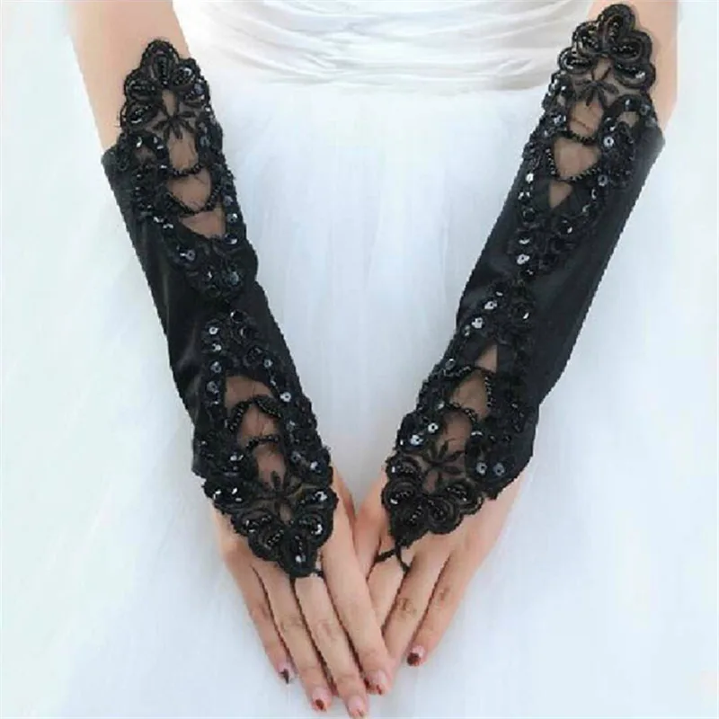 Wedding satin gloves - Black