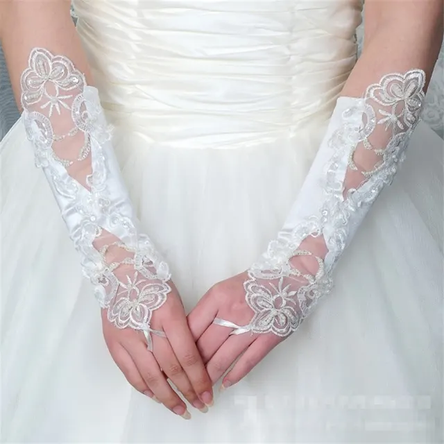 Wedding satin gloves - White
