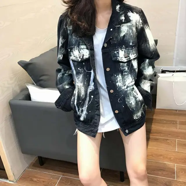 Denim jacket female black graffiti Black - Shop at LoveMi