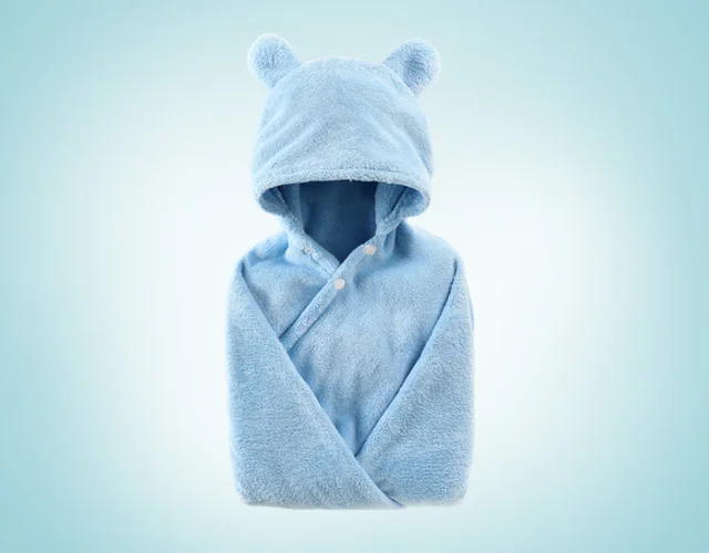 Cotton baby care hooded bath towel Blue - Shop at LoveMi