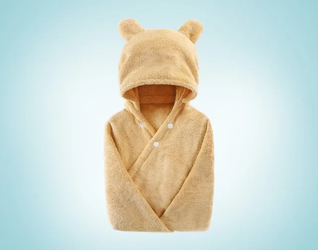 Cotton baby care hooded bath towel - Khaki