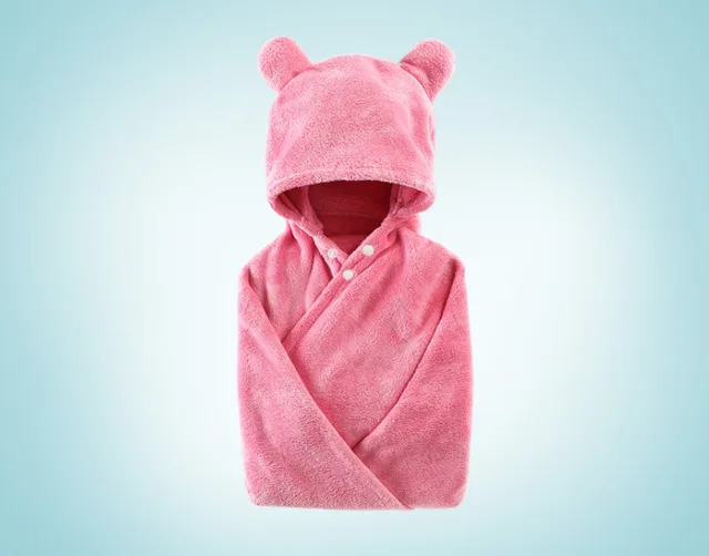 Cotton baby care hooded bath towel Rose Red - Shop at LoveMi