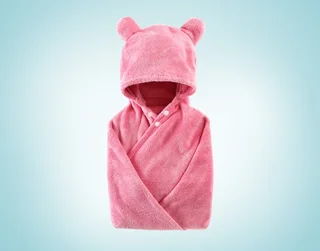 Cotton baby care hooded bath towel - Rose Red
